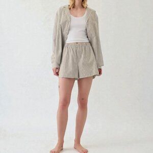 Forever 21 striped button up shirt and pull-on shorts set women's size L